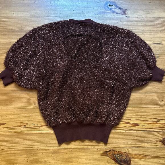 Anthropologie Maeve Violetta brown short sleeve tinsel open back sweater SIZE M - Picture 7 of 7